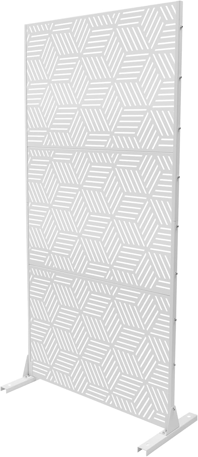 Metal Privacy Screen, 72" H x 36" W Freestanding Privacy Screens, Patio Decorative Metal Fence Panels with Stand, Portable Divider Screens, for Backyard/Patio/Deck (White-Rhombic, 72''H×36''W)