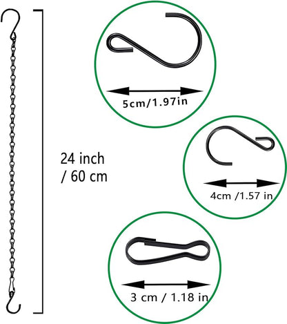 RIFNY Hanging Chains with Hooks, 10 Pieces 24 Inch Black Chain for Hanging Bird Feeders Planters Baskets Billboards Lanterns Wind Chimes Ornaments Outdoor/Indoor Use (24 inch 10pcs)