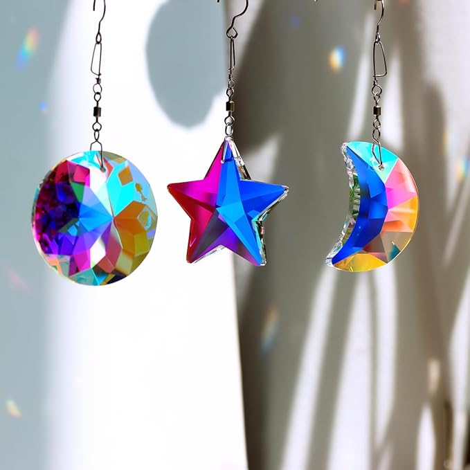 Crystal Prism Suncatcher for Window Home Decoration, 3pcs Hanging Ornament Pendant, 45mm Rainbow Maker AB
