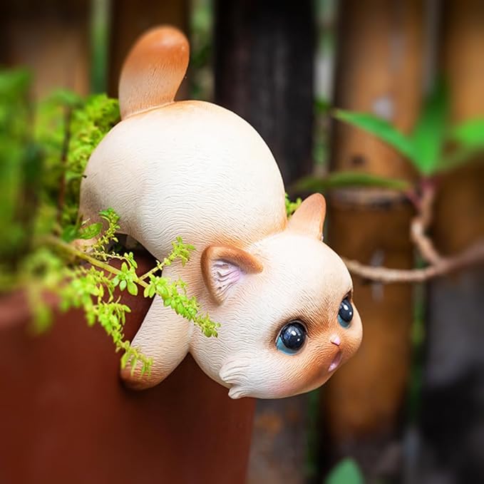 Cat Flower Pot Huggers for Flower Pots, Cute Plant Pot Hanger Ornaments, Funny Plant Decorations for Pots, Resin Cat Figurines for Garden Planters Edge Hanging Decor (B)