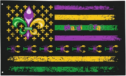 Mardi Gras Flag 3x5 Ft Outdoor Indoor With Grommet Garden Yard Banner Decorative Sign