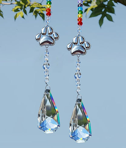 Dog Pet Memorial Gifts Paw Print Sun Catcher Crystals Prisms Hanging Rainbow Maker Suncatcher for Window Garden Decor Wind Chime Suncatcher Pet Loss Sympathy Gifts (1pcs Leaf)