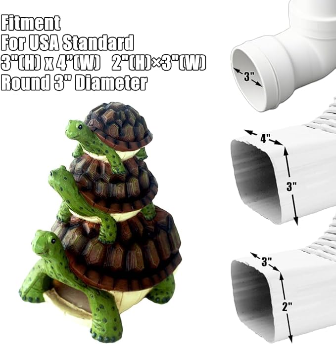 Decorative Downspout Extension, Cute Turtle Gutter Diverter & Splash Block, Garden Statue Fits 3x4 Gutter Downspout, Prevents Mud & Puddles During the Spring, Garden Decoration for Summer.