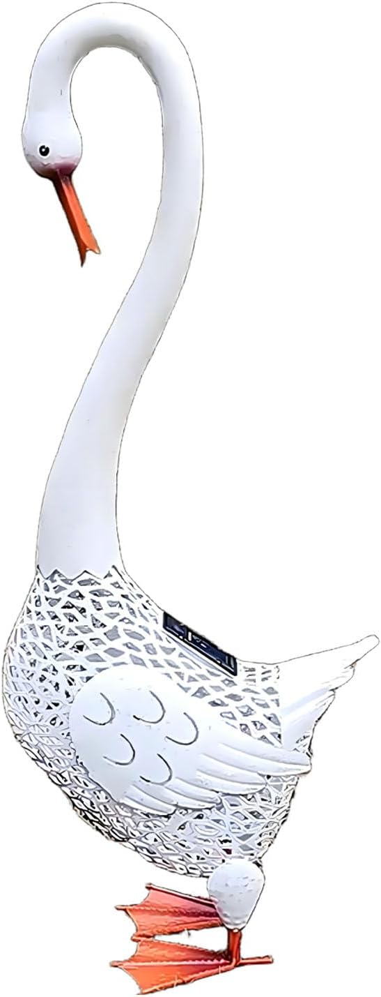 Large Swan Statue Garden Decor with Solar Powered Light, Hand-Painted Iron Art with Hollow Carved Design, Waterproof Outdoor Sculpture for Garden, Yard, Pond, Lawn and Pathway,Tall