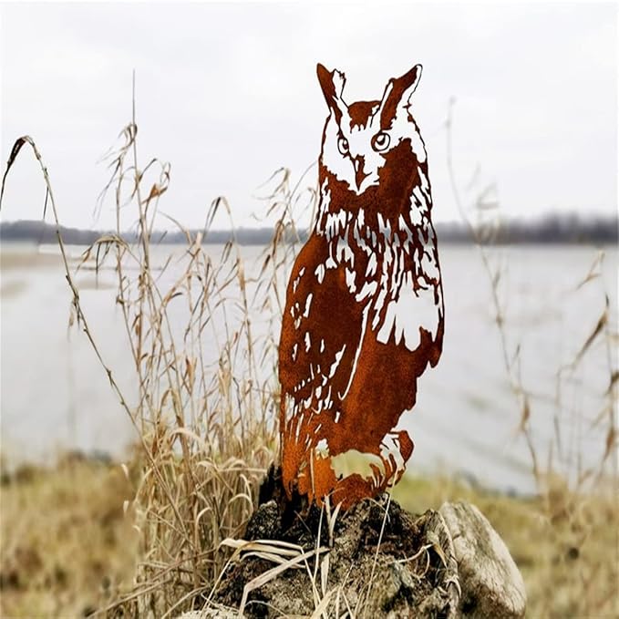 Garden Outdoor Decoration Rusty Metal Art Corten Steel Animal Decor Owl Handmade Bird for Yard Lawn Trees Fences Gates Windows Walls Grass, 3pcs