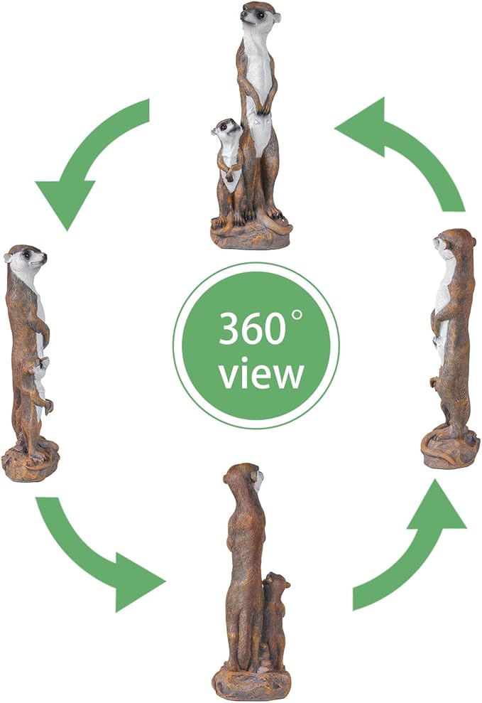 Outdoor Meerkat Sculpture Garden Decoration, Simulated Animal Courtyard Decoration, 17.7 inch Outdoor Decorative Animal Figurine, Parent and Baby Design