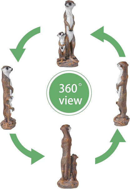 Outdoor Meerkat Sculpture Garden Decoration, Simulated Animal Courtyard Decoration, 17.7 inch Outdoor Decorative Animal Figurine, Parent and Baby Design
