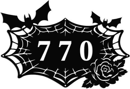 Personalized Gothic House Number metal Signs,Custom Address Number Metal Wall Art Decor,Black Plaques Outdoor wall Decorative Signage,Shed(8-30 Inches) (Spider B)