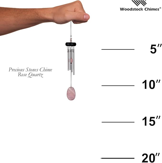 Woodstock Chimes Signature Collection, Precious Stones Chime, 12'' Rose Quartz Décor Designs - Small Chimes Wind Chimes for Outdoor, Patio, Home or Garden Décor (PSR)