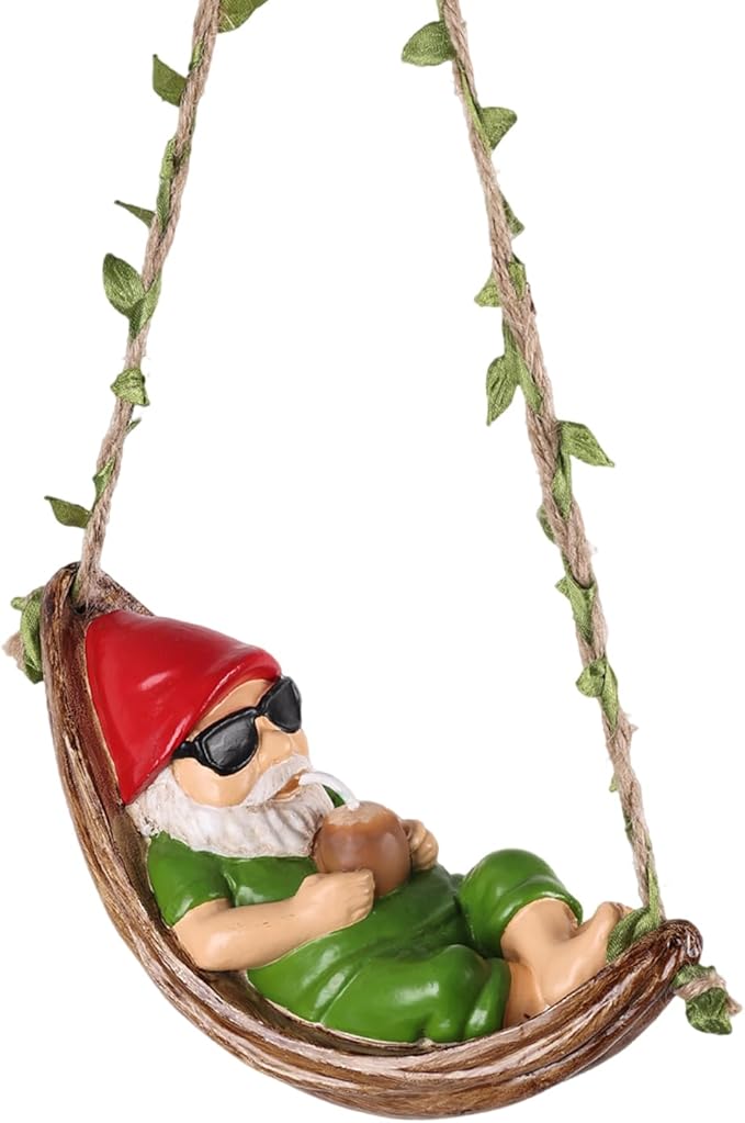 Gnome Statues for Garden Decor,Garden Hanging Decor, Resin Hanging Decorations for Outdoor, Tree Ornaments Figurines for Outside Gifts for Man Women(Coconut)