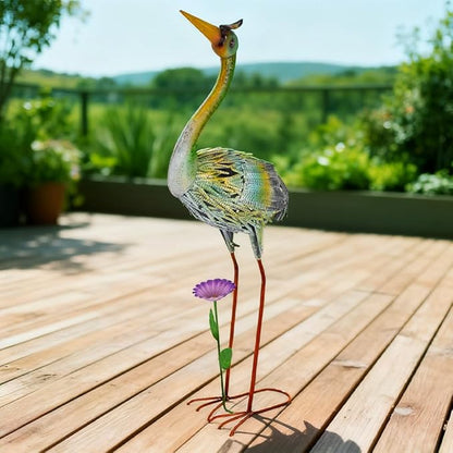 VEWOGARDEN Garden Statues for Outside, 32" Metal Crane Yard Statue Outdoor Animal Statues for Lawn, Patio, Pond, Colorful