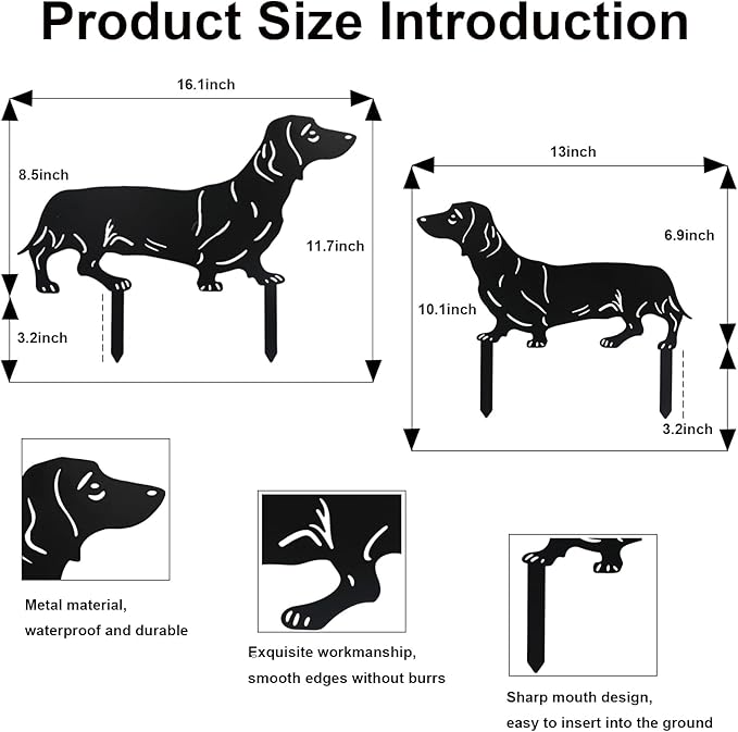 Flohuaer 2PCS Dog Garden Decor for Outside Dachshund Gifts for Dog Lovers Metal Black Dachshund Silhouette Decorative Garden Stakes for Outdoor Yard Art Patio Lawn Ornaments Garden Decorations