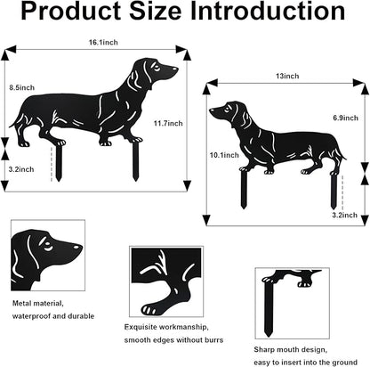Flohuaer 2PCS Dog Garden Decor for Outside Dachshund Gifts for Dog Lovers Metal Black Dachshund Silhouette Decorative Garden Stakes for Outdoor Yard Art Patio Lawn Ornaments Garden Decorations