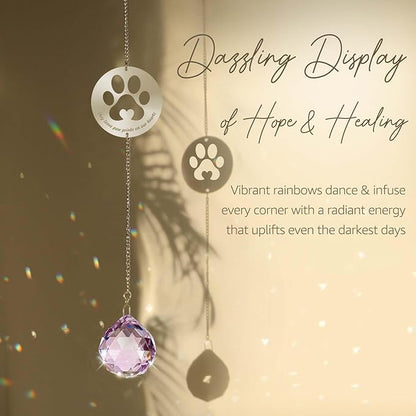 Mooncraftlogy Dog Memorial Gifts, Unique Loss of Pet Sympathy Idea, Pink Crystal Ball Rainbow Suncatcher with Paw Print for Cat or Dog Remembrance and Bereavement