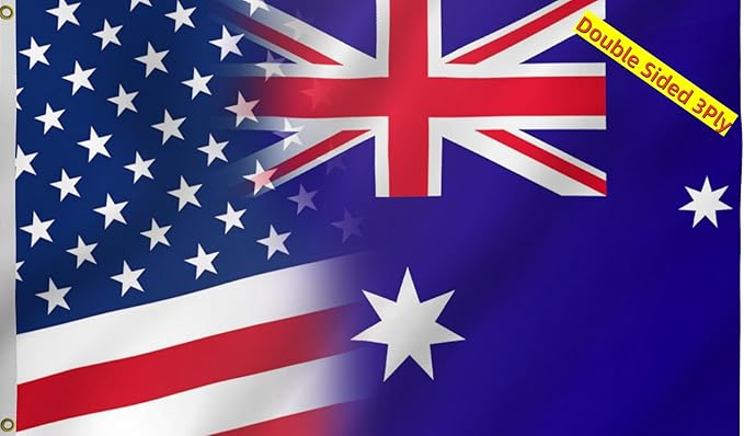 USA Australia Combination Flag 3X5FT, Double Sided 3Ply, American Australian Flags, Men Women Banner,Vibrant Colors, Double Stitched with 2 Brass Grommets, Bar Garden Street Decoration, GYM, Office Decor,Indoor Outdoor Use,Gifts. (US-AUS-X, 3x5ft3ply)