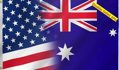 USA Australia Combination Flag 3X5FT, Double Sided 3Ply, American Australian Flags, Men Women Banner,Vibrant Colors, Double Stitched with 2 Brass Grommets, Bar Garden Street Decoration, GYM, Office Decor,Indoor Outdoor Use,Gifts. (US-AUS-X, 3x5ft3ply)