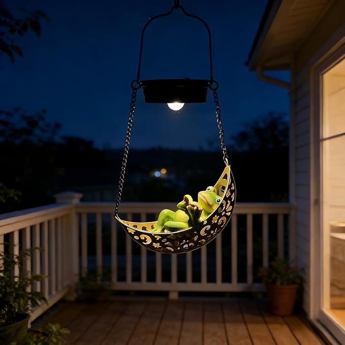 Solar Frog Light Outdoor Statues, Waterproof Hanging Animal Figurine with Hook for Yard Garden Wall Balcony Tree Decoration, Garden Statues Lawn Ornaments for Outside Art Outdoor(1 Pack Frog)
