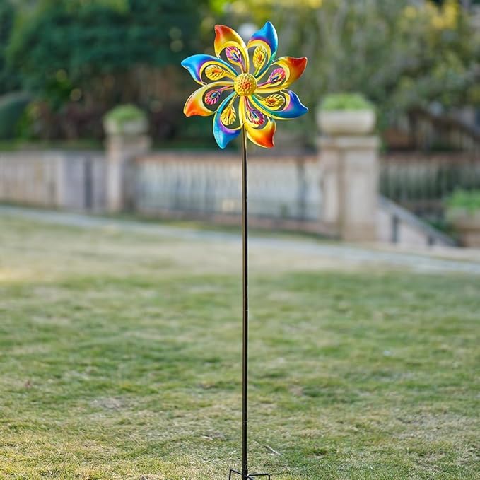 DREAMSOUL 13" Dia Wind Spinners Outdoor with Stake, Kinetic Wind Spinner Metal Windmill for Yard Garden Decor