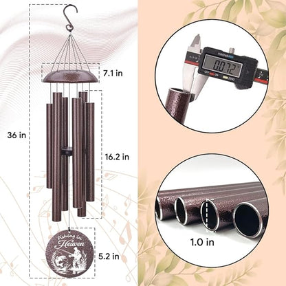 Personalized Wind Chimes, 36inch Sympathy Wind Chime, in Loving Memory for Loss of Loved Grandpa/Dad/Friends Loves Fishing, Metal Large Memorial Condolences Gifts (Produced in USA)