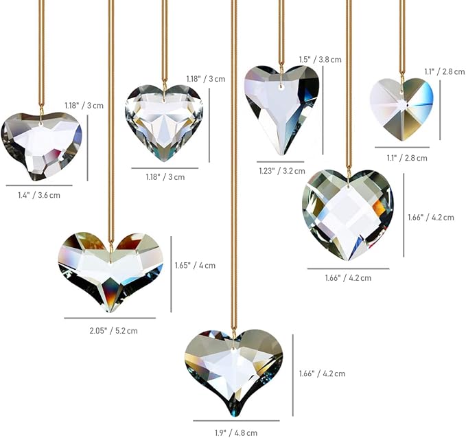 7pcs Heart Crystal Prism Suncatchers, Rainbow Hanging Crystals Ornament Pendant for Window, Chandelier Decoration Clear GOLDENHAITAI