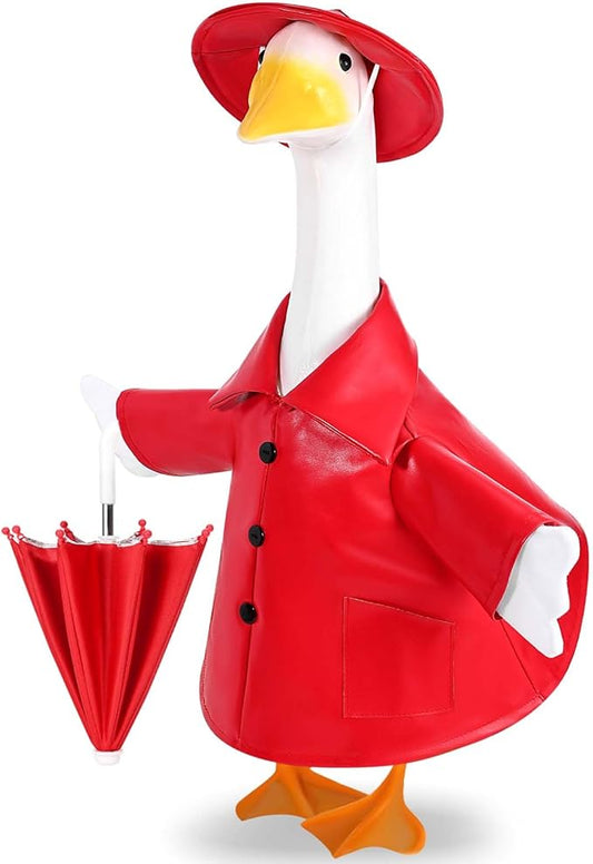 Raincoat Goose Outfits Spring Porch Goose Outfit Summer Yard Clothes for 23" Lawn Outdoor Garden Yard Patio Geese Statue Spring Summer Decor(Red)