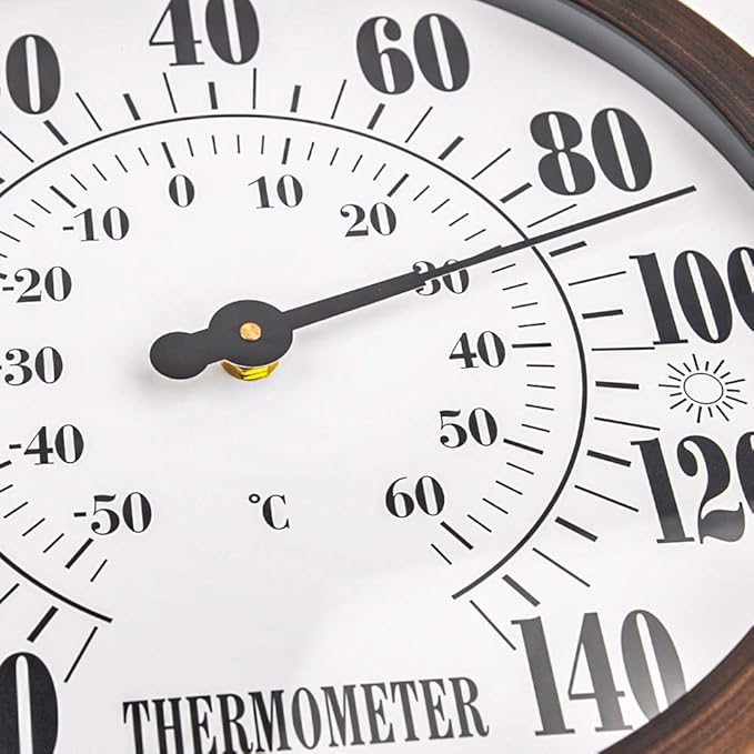 12" Large Outdoor Thermometer - Garden Thermometer Outdoor Decorative, Weather Thermometer Indoor Outdoor with Stainless Steel Enclosure, No Battery Needed