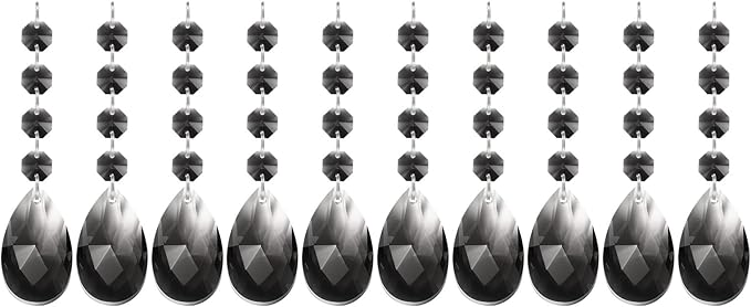 PATIKIL Teardrop Crystal Chandelier Pendants Beads, 10 Pack 125mm Length 38mm Chandelier Prisms Parts Ornaments Hanging Beads for DIY Arts Crafts Decoration, Clear Black