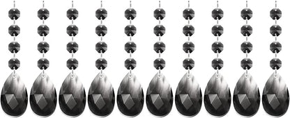 PATIKIL Teardrop Crystal Chandelier Pendants Beads, 10 Pack 125mm Length 38mm Chandelier Prisms Parts Ornaments Hanging Beads for DIY Arts Crafts Decoration, Clear Black
