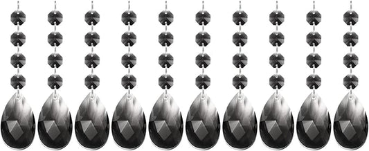 PATIKIL Teardrop Crystal Chandelier Pendants Beads, 10 Pack 125mm Length 38mm Chandelier Prisms Parts Ornaments Hanging Beads for DIY Arts Crafts Decoration, Clear Black