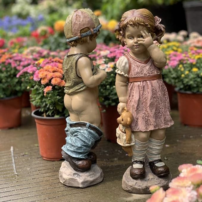 Garden Ornaments Decor Statue Outdoor,Garden Ornament Sculpture Garden Ornaments Outdoor Simulation Character Boy Girl Waterproof Resin Garden Statue for Yard Landscape Lawn Decoration Craft