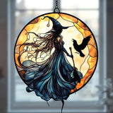 Witch Faux Mosaic Acrylic Suncatcher Stained Glass Effect Window Car Hanging Christmas Ornament Indoor Outdoor Decor Garden Sun Catcher Panel for Acrylic Suncatcher Lover for Women Mom Grandma