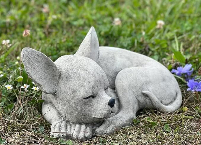 Cute Chihuahua Statue Concrete Dog Figurine Pet Memorial Decor Stone Chihuahua Sculpture Outdoor Statues Garden Ornament