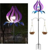 Multifunction Solar Wind Spinner Outdoor with Shepherd Hooks MANORTANG 83 Inch Valentine Metal Large Landscape Light Double Coconut Basket LED Windmill Outdoor Decoration for Yard Patios (Purple)