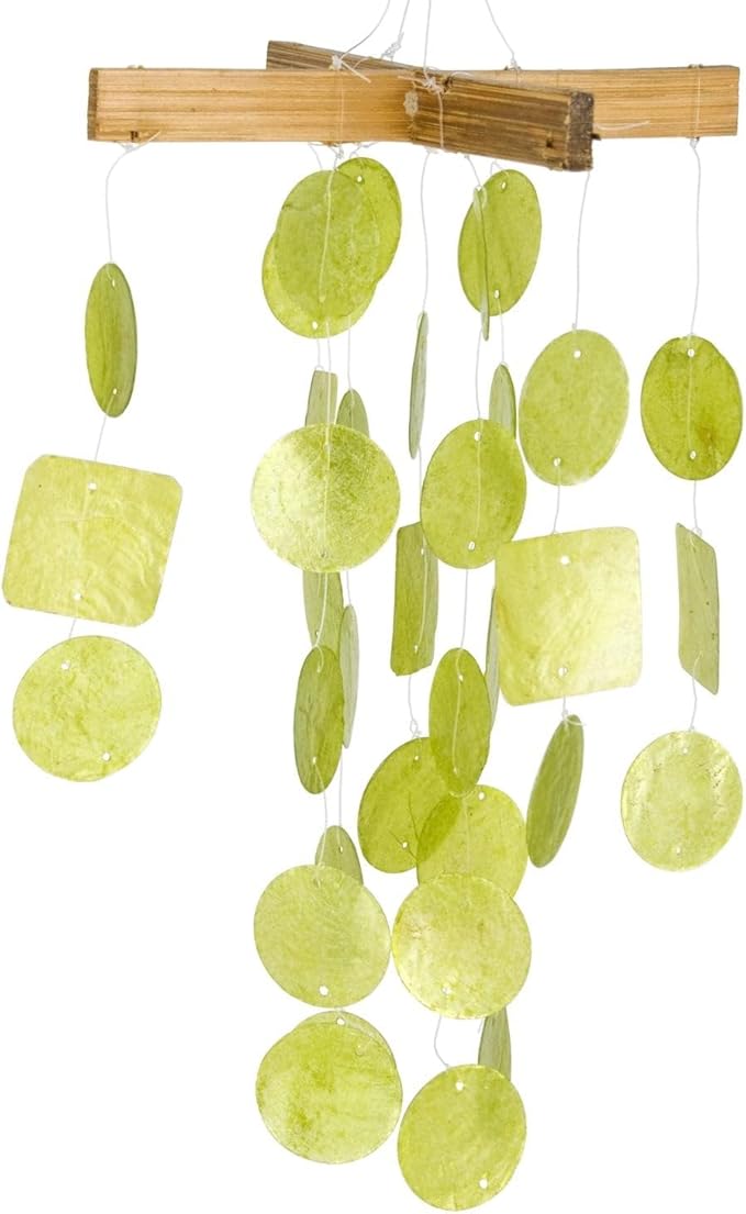 Woodstock Chimes Asli Arts Collection, Mini Capiz Chime, 12'' Lime Green Capiz Wind Chimes for Outdoor, Patio, Home or Garden Décor (C127)