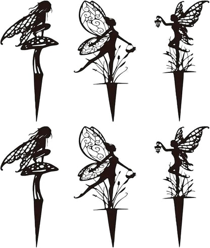 6-Piece Decorative Garden Stakes，Garden Decoration, Metal Flower Fairy，Fairy Garden Decor