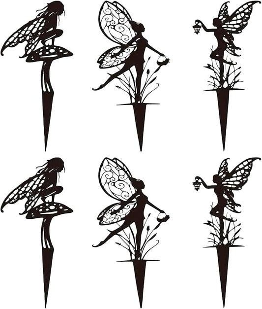 6-Piece Decorative Garden Stakes，Garden Decoration, Metal Flower Fairy，Fairy Garden Decor