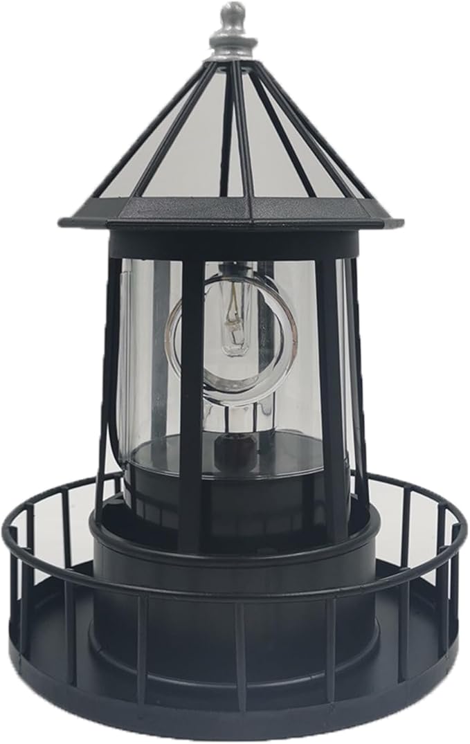 LED Solar Powered Lighthouse, 360 Degree Rotating Lighthouse Lamp, IP66 Waterproof LED Solar Lights Towers Statue for Outdoor Garden Pathway Patio(Black)