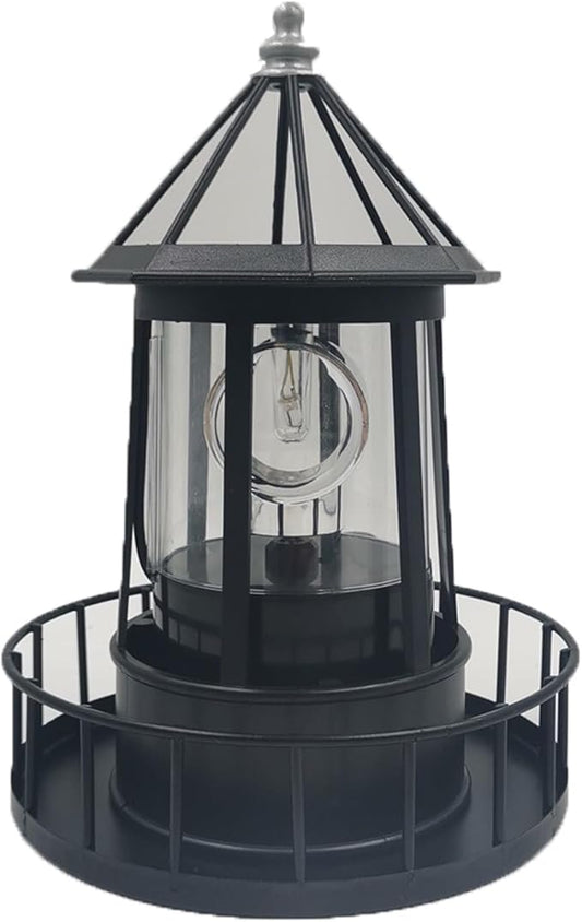 LED Solar Powered Lighthouse, 360 Degree Rotating Lighthouse Lamp, IP66 Waterproof LED Solar Lights Towers Statue for Outdoor Garden Pathway Patio(Black)