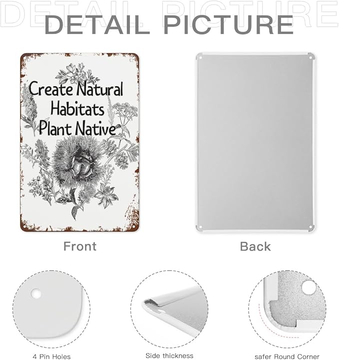 Patio Wall Decor Create Natural Habitats Plant Native Pollinator Designs Metal Signs Vintage Art Poster For Home,Garden,Bathroom,Yard,Kitchen,Office,Garage,Or Man Cave 8X12inch