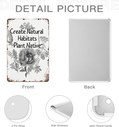 Patio Wall Decor Create Natural Habitats Plant Native Pollinator Designs Metal Signs Vintage Art Poster For Home,Garden,Bathroom,Yard,Kitchen,Office,Garage,Or Man Cave 8X12inch