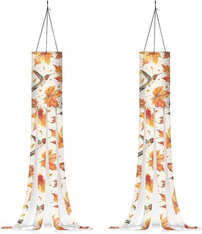 Jeiento Autumn Maple Leaf Fall Pumpkin Windsock 2 Pack Autumn Windsock Flag 40" Fall Thanksgiving Wind Socks Decoration for Home Yard Patio Lawn Garden Tree