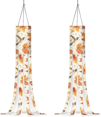 Jeiento Autumn Maple Leaf Fall Pumpkin Windsock 2 Pack Autumn Windsock Flag 40" Fall Thanksgiving Wind Socks Decoration for Home Yard Patio Lawn Garden Tree