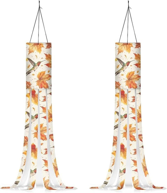 Jeiento Autumn Maple Leaf Fall Pumpkin Windsock 2 Pack Autumn Windsock Flag 40" Fall Thanksgiving Wind Socks Decoration for Home Yard Patio Lawn Garden Tree