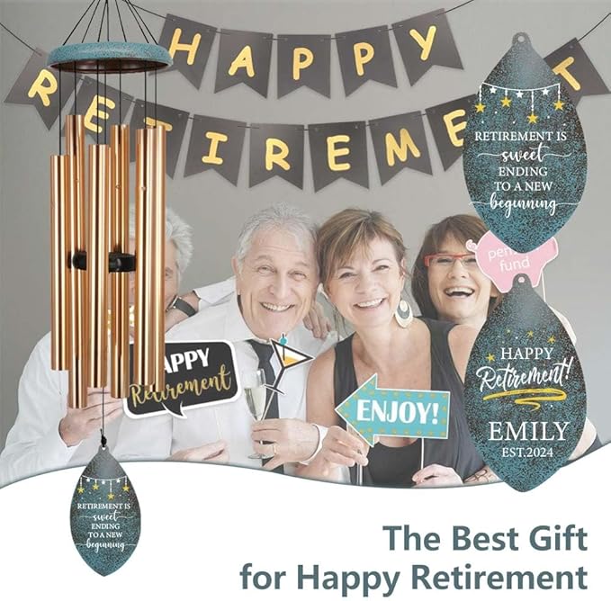 ASTARIN Personalized Happy Retirement Gift, Produced in USA Retirement Wind Chimes for Women Men, 35" Large Deep Tone Wind Chime Retire Gifts for Teacher Co-Workers Boss Husband Friends Parents