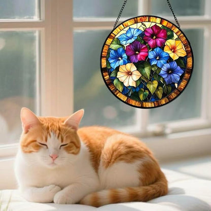Stained Glass Window Hanging - The Blooming Morning Glory 7.8 Inches Suncatcher for Garden Home Decor for Women Mon Grandma Friends