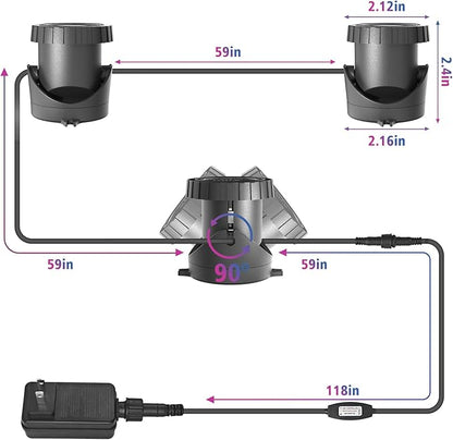 T-SUN Submersible LED Pond Lights, Color Changing Underwater Spotlights with Remote & Memory, IP68 Waterproof for Fish Tank, Aquarium, Garden Fountain, Pool(3 Light Heads)