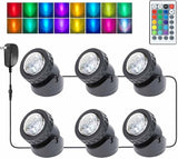 Pond Lights with Timer, Submersible Fountain Lights Colored Underwater LED IP68 Waterproof Memory Dimmable Outdoor Spotlights for Pond Fountain Waterfall Water Landscape, 6 Lights