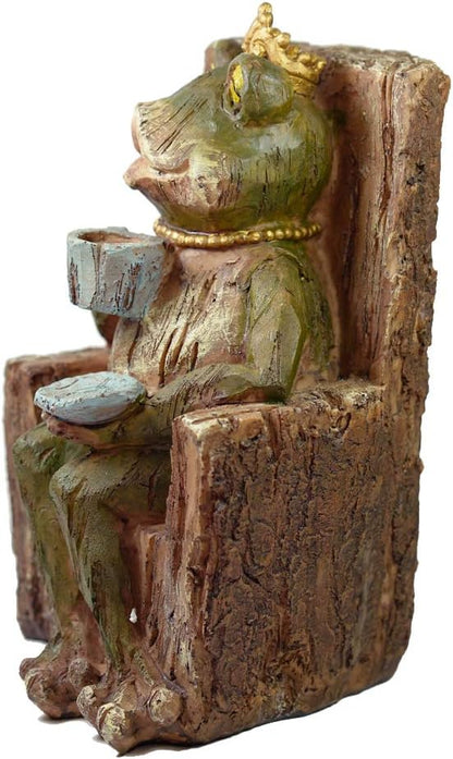 KiaoTime Large Queen Coffee Frog Sitting on Tree Stump Statue Drinking Coffee Indoor Outdoor Patio Garden Statue Decoration Collectible Frog Figurine Statue Model Sculpture (9.5" Frog On Tree Stump)