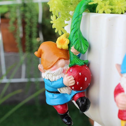 Set of 3 Cute Climbing Gnome Figurines Flower Pot Hugger, Resin Hanging Gnomes Statue Outdoor Decor Fence Ornaments for Patio Lawn Garden Yard (Swing Gnome)