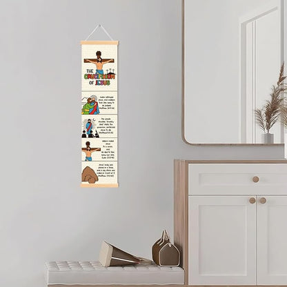 Easter Story Banner, Crucifixion of Jesus Banner, Sunday School Supplies, Canvas Wall Hanging Poster, Religious Artwork, Family Hanging of Scripture and Words Decorations 09